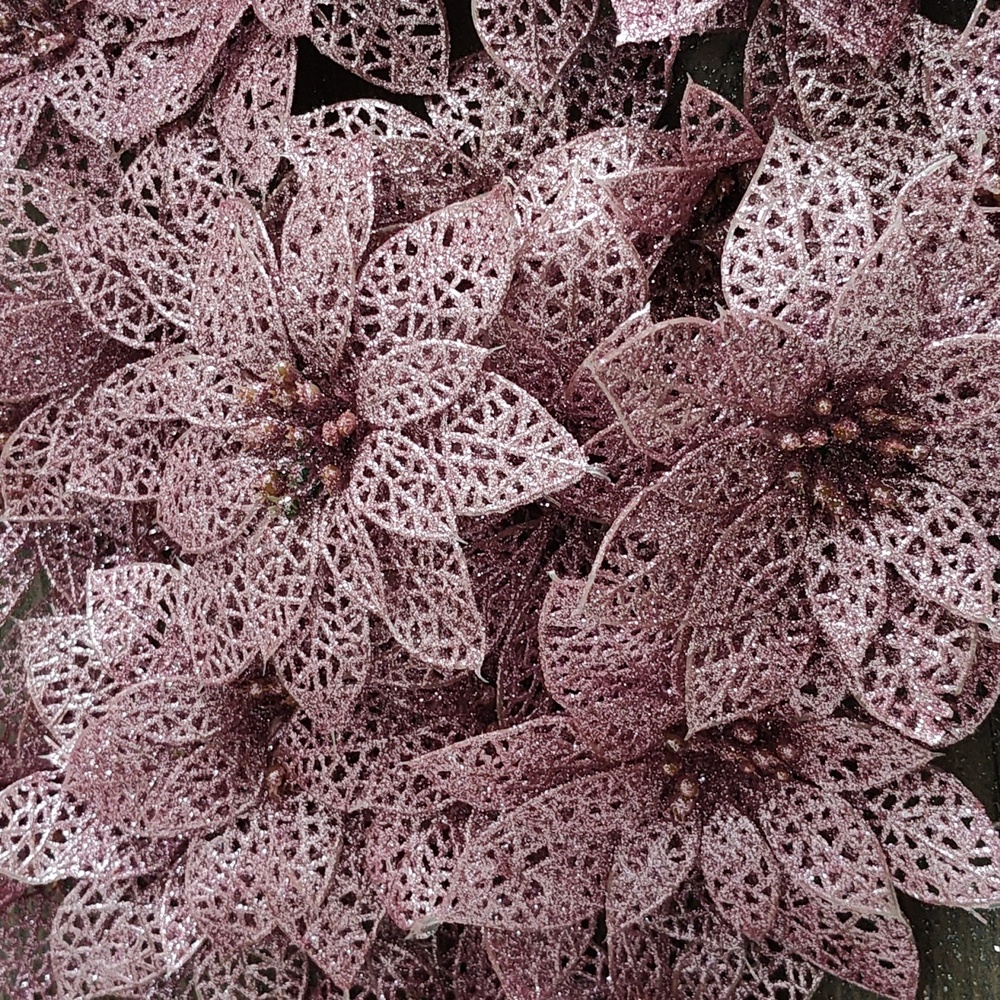 New Christmas Pink Glitter Flower SET